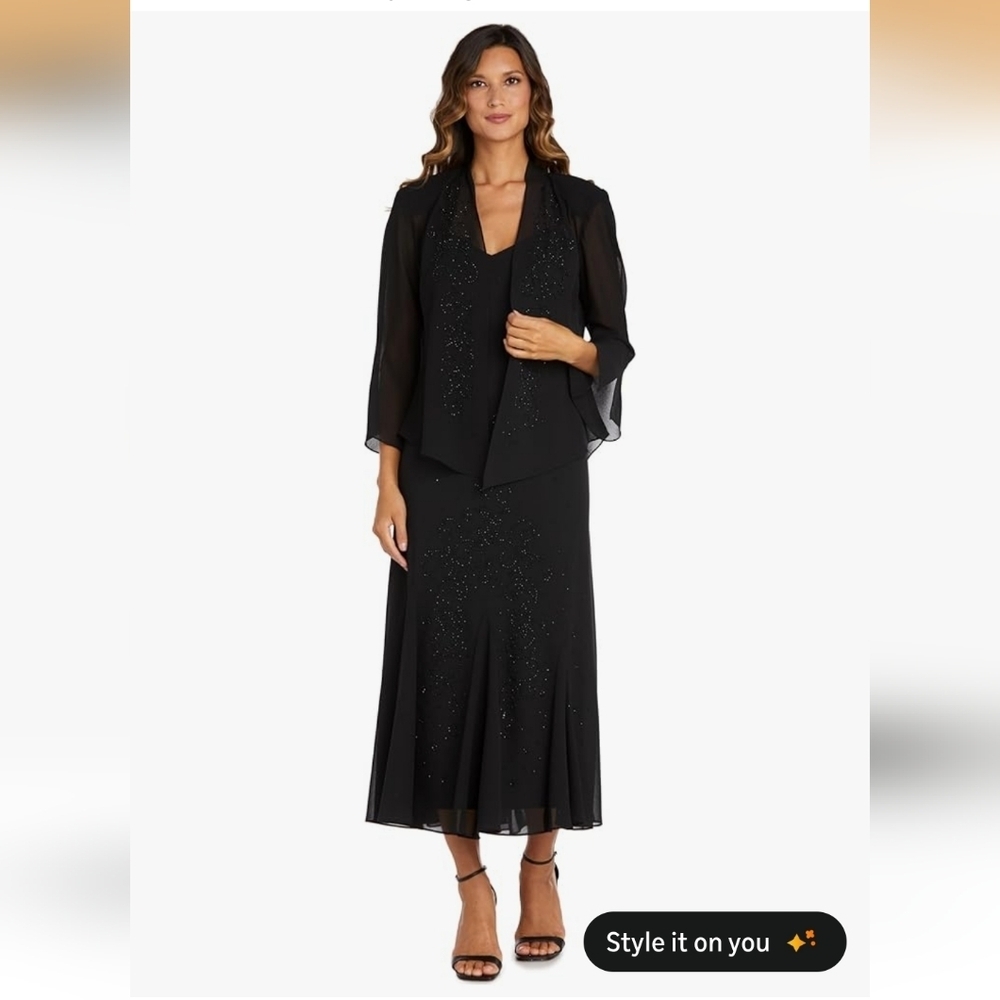 R&M Richards Black Embellished Maxi Skirt and Jacket Set